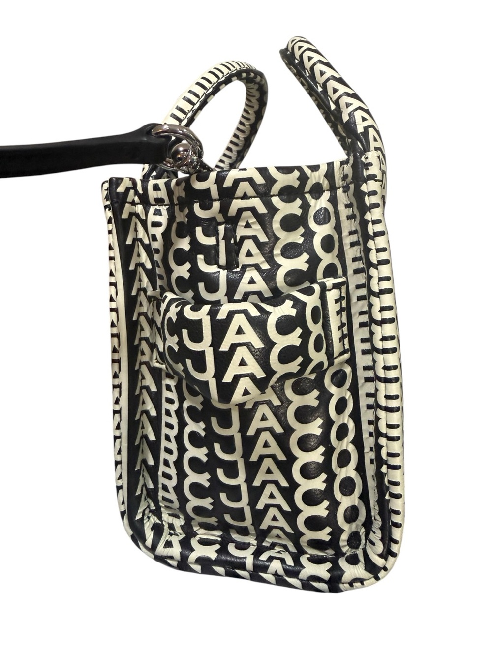 Marc Jacobs The Tote Bag Mini Black Ivory Logo Print Leather Crossbody Dust Bag - Picture 5 of 11